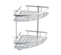 Organizador de ducha de esquina de metal, organizador de baño cromado con estante triangular de 2 estantes, cesta montada en la pared para inodoro