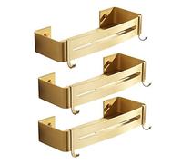 Organizador de ducha de esquina dorado cepillado, estante de aluminio montado en la pared para champú, gel y botellas de condimentos de cocina, estante de drenaje y solución de almacenamiento para