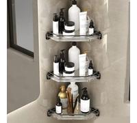 Organizador de ducha esquinero, estante de almacenamiento triangular montado en la pared para baño y cocina, estante versátil para cosméticos y condimentos (hueco, 3 capas)