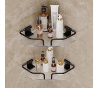 Organizador de ducha esquinero, estante de baño de aluminio espacial con diseño de trípode acrílico, estante de almacenamiento flotante montado en la pared para organización de cocina y baño (negro, 2