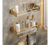 Organizador de ducha montado en la pared, elegante estante flotante de baño con ganchos para toallas y cosméticos, solución de almacenamiento que ahorra espacio para duchas y baños organizados