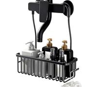 Organizador De Ducha Soporte Metálico Antióxido Resistente Sin Taladrar | Organizador de Aseo y Cesto para Baño Para Aseo Champú Acondicionador Gel De Baño Jabón Hogar Dormitorio Negro