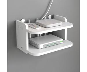 Organizador de enrutador con paneles de madera y plástico ecológicos, hecho a mano con mortaja y espiga para la gestión de cables en la oficina en casa