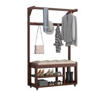 Organizador de entrada 5 en 1 con banco de almacenamiento, zapatero y ganchos, soporte independiente con ruedas para un fácil montaje y movilidad