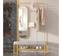 Organizador de entrada independiente con asiento, espejo y estante de almacenamiento, solución que ahorra espacio para abrigos, zapatos y accesorios en pasillos pequeños