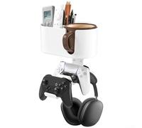 Organizador de escritorio compacto 4 en 1 con colgador giratorio para auriculares para almacenamiento de tazas, soporte para teléfono y ranura para bolígrafo, compatible con escritorios de 5 mm a 50
