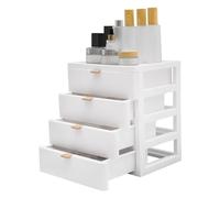 Organizador de escritorio con 4 cajones, apilable, organizador de cajones con cajones acrílicos, organizador de oficina, cosméticos y papelería, blanco transparente, 26 x 20 x 29 cm