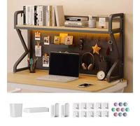 Organizador de escritorio con paneles perforados, marco de acero, madera difícil de deformar, 1 y 2 pisos, ideal para computadora, escritorio, dormitorio, oficina, hogar, tres colores