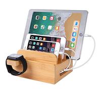 Organizador de escritorio de madera de bambú, estación de carga, soporte de carga, soporte de carga compatible con iPhone 16, 15, 14, 13, 12, 11 Pro Max, iPad Mini Air, Apple Watch 3, 4, 5, iWatch
