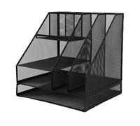 Organizador de Escritorio de Malla Negro |Portalápices de 2 columnas y 4 Capas para Suministros de Oficina |Almacenamiento de Escritorio sin desorden para Libros/Archivos/Correo