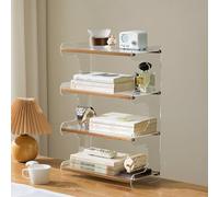 Organizador de escritorio, estantería de escritorio de acrílico multicapa, estante de exhibición multiusos para mesa pequeña, ideal para libros y suministros de oficina