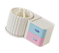 Organizador de escritorio giratorio con 2 cajones, 7 ranuras, multifuncional, soporte para lápices, maquillaje de escritorio para oficina, hogar