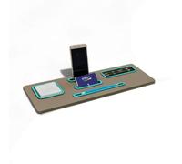 Organizador de escritorio, juego multifuncional de piel sintética color pardo, soporte para smartphone con portabolígrafos, tarjetero y post-it, diseño moderno, oficina (PU VTiffany)