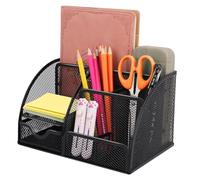 Organizador de Escritorio Organizador Escritorio de Malla Metálica con 6 Compartimentos y Cajone Portalápices de Metal con Soporte de Malla Portalapices Escritorio Lapiceros para Escritorio (Negro）