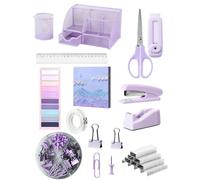 Organizador de Escritorio y Set de Útiles de Oficina, Set de Accesorios de Escritorio 12 en 1 con Porta Lápices, Grapadora, Set de Abrazaderas, Dispensador de Cinta Adhesiva, Cinta Adhesiva, Regla