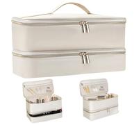 Organizador de esmaltes de uñas de doble capa, 30 botellas, bolsa de almacenamiento de nailon de gran capacidad, multibolsillos, portátil, con asa de elevación y cremallera, bolsa de maquillaje, neces