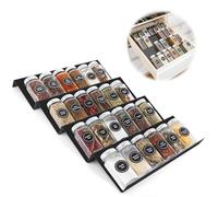 Organizador de Especias Ajustable para Cajones 4 pcs, Especiero cajon Cocina extensible para almacenamiento en cocina encimera gabinete estante, negro