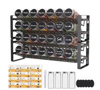 Organizador de Especias Cocina 2 Niveles Ordena 28 Frascos y 4 de Repuesto con Soporte de Metal para Pared o Encimera Incluye Rotulador Blanco, Etiquetas y Recetario Color Negro