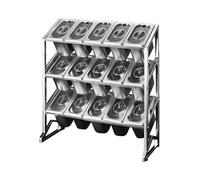 Organizador de especias de 3 niveles con tapa transparente y 15 compartimentos expandibles, plateado/, 22.8 x 7.5 x 24.8 pulgadas