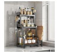Organizador de especias para encimera, estante de especias de 3 niveles de alto hecho de acero al carbono, estante grande para especias con diseño de barandilla para gabinete, baño, despensa (negro, 3