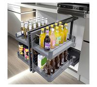 Organizador de esquina extraíble de cocina, organizador de gabinete de 2 niveles con cestas de almacenamiento ajustables para aperitivos, condimentos y utensilios de cocina
