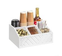 Organizador de estación de café con 5 compartimentos para madera, color negro, soporte para cápsulas para cafetera y bolsitas de té, ayudante de cocina para encimera, 30 x 19,5 cm (blanco)
