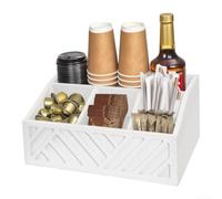 Organizador de estación de café con 5 compartimentos para madera, soporte para cápsulas de café y bolsitas de té, estante de cocina negro, 30 x 19,5 cm, color negro