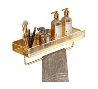 Organizador de estante de baño dorado, organizador de ducha montado en la pared con toallero, estantes de almacenamiento modernos de acrílico y aluminio, soporte para toallas de 50 cm, accesorios de