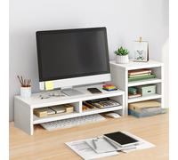 Organizador de estante de escritorio de madera equipado con soporte elevado for Monitor, aumenta la profundidad for mayor almacenamiento, estante de escritorio(White,A)