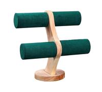 Organizador de estante doble capa, joyería madera, pulsera, almacenamiento, cadena exhibición, soporte duro for reloj Para Pulseras(Green)