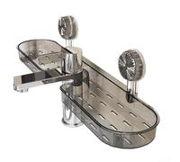 Organizador de estante para fregadero de baño con ventosas para el área del grifo, solución de almacenamiento para artículos de tocador y productos para el cuidado de la piel, material resistente a la