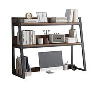 Organizador de estantería de escritorio: soporte para estante de escritorio, estantería de escritorio con escalera industrial de 2 niveles, estantería de escritorio para escritorio de computadora, e