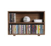 Organizador de estantes para DVD Estante de almacenamiento CD escritorio, vitrina colección discos Blu-ray, gabinete doble capa, estante retro madera maciza Estante de almacenamiento de CD
