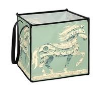 Organizador de estilo mecánico con partitura de música de caballo verde salvia y cesta de almacenamiento para suéter, caja de almacenamiento cuadrada plegable, 13 x 13 pulgadas
