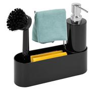 Organizador de Fregadero bremermann para Cocina y baño, portautensilios de Fregadero Incl. dosificador de jabón, Cepillo lavavajillas y, con Cabezal de Cepillo de Repuesto y Bomba (Negro)