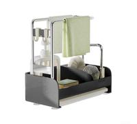 Organizador de fregadero de cocina, diseño resistente de acero inoxidable con compartimentos dedicados para artículos esenciales de limpieza (negro)