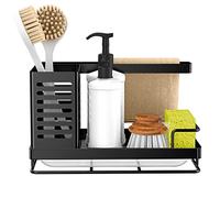 Organizador de fregadero de cocina, soporte de esponja de acero inoxidable para fregadero de cocina con bandeja de drenaje extraíble para jabón, esponja, cepillo de fregadero, botellas, paño de