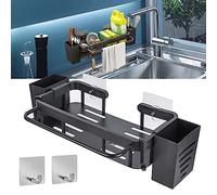 Organizador de fregadero: soporte de esponja de acero inoxidable para cocina, organizador para fregadero con 2 adhesivos, organizador de fregadero de cocina, organizador con soporte para palillos,