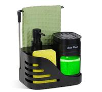 Organizador de Fregadero VITACHY Negro - Dispensador de Jabón de Cocina 4 en 1, Dosificador de Lavavajillas y Manos, Estropajero y Soporte de Bayeta - Set de Accesorios para Encimera Ahorro Espacio