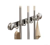 Organizador de fregona y escoba montado en la pared, soporte de ventosa para baño, cocina, estante de almacenamiento de aluminio espacial con rieles deslizantes (C)