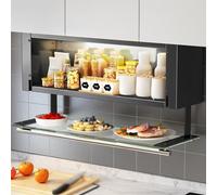 Organizador de gabinete abatible: estante abatible de 2 niveles para gabinete de cocina con luz con sensor USB para gabinete y despensa, para colgar gabinetes debajo o perfora,D9.3"xh15.7"-W-27.5"