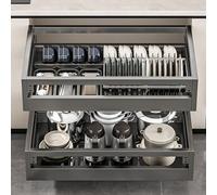 Organizador de gabinete extraíble, cajón de gabinete deslizable de acero inoxidable para ollas, cuencos, utensilios de cocina con bandeja ajustable para utensilios de cocina y,Grey-775*420*150mm