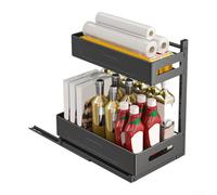 Organizador de gabinete extraíble de 2 niveles, altura ajustable, color | Construcción, elegante acabado negro, revestimiento resistente a la corrosión, rodamiento de carga resistente