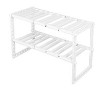 Organizador de gabinete para fregadero de 2 niveles, estante de almacenamiento para cocina, baño, estante telescópico ajustable con tubo de acero inoxidable, soporte para ahorrar