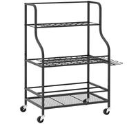 Organizador de herramientas de jardín Outsunny, portaherramientas de jardín de 54 posiciones con 5 ganchos, carrito de herramientas de garaje con ruedas, 3 niveles para herramientas, rastrillos, negro
