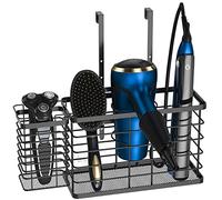Organizador de herramientas para el cabello, soporte para secadora, organizador de baño 3 en 1 montado en la pared/puerta de armario para plancha plana, alisador de rizos, cesta de almacenamiento de