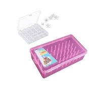 Organizador de Hilos de Costura con 25 Bobinas - Caja de Almacenamiento de Carretes PP Transparente y Rosa, 23.7x13.7x6.6 cm (9.33x5.39x2.60 in)