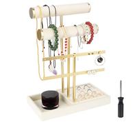 Organizador de Joyas 3 Niveles, Soporte de Joyería de Terciopelo Beige, Expositor de Joyas con Barra Extraíble, Organizador Pendientes, Organizador Collares, Joyero Collares, Expositor Pendientes