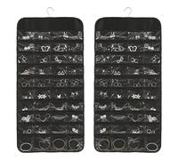 Organizador de joyas colgante, armario de doble cara con 80 bolsillos y gancho de metal, soporte de joyería de doble cara para accesorios, anillo, pendientes, collar, pulsera, 86 x 43 cm, negro