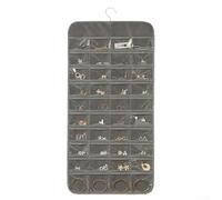 Organizador de joyas colgante de 80 bolsillos con colgador giratorio de 360°, almacenamiento de PVC transparente de doble cara para aretes y collares, 16.5 x 31 pulgadas (gris)